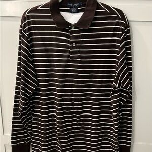 Daniel Cremieux Dark Brown and White Striped Polo